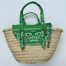Load image into Gallery viewer, ‘PALM’ GREEN BANDANA BASKET BAG BY BOOM BESPOKE
