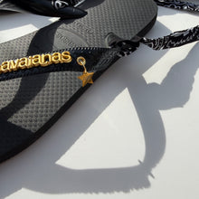 Load image into Gallery viewer, PRE-ORDER ‘INKED’ BLACK BANDANA HAVAIANAS TOP FLIP FLOPS BY BOOM BESPOKE