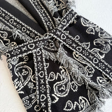 Load image into Gallery viewer, ‘INKED’ BANDANA KNIT BELTED LONGLINE SLEEVELESS CARDIGAN