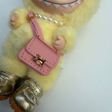 Load image into Gallery viewer, ‘PINK LEATHER BAG’ LETS CHECKMATE YELLOW BOOM BESPOKE LABUBU