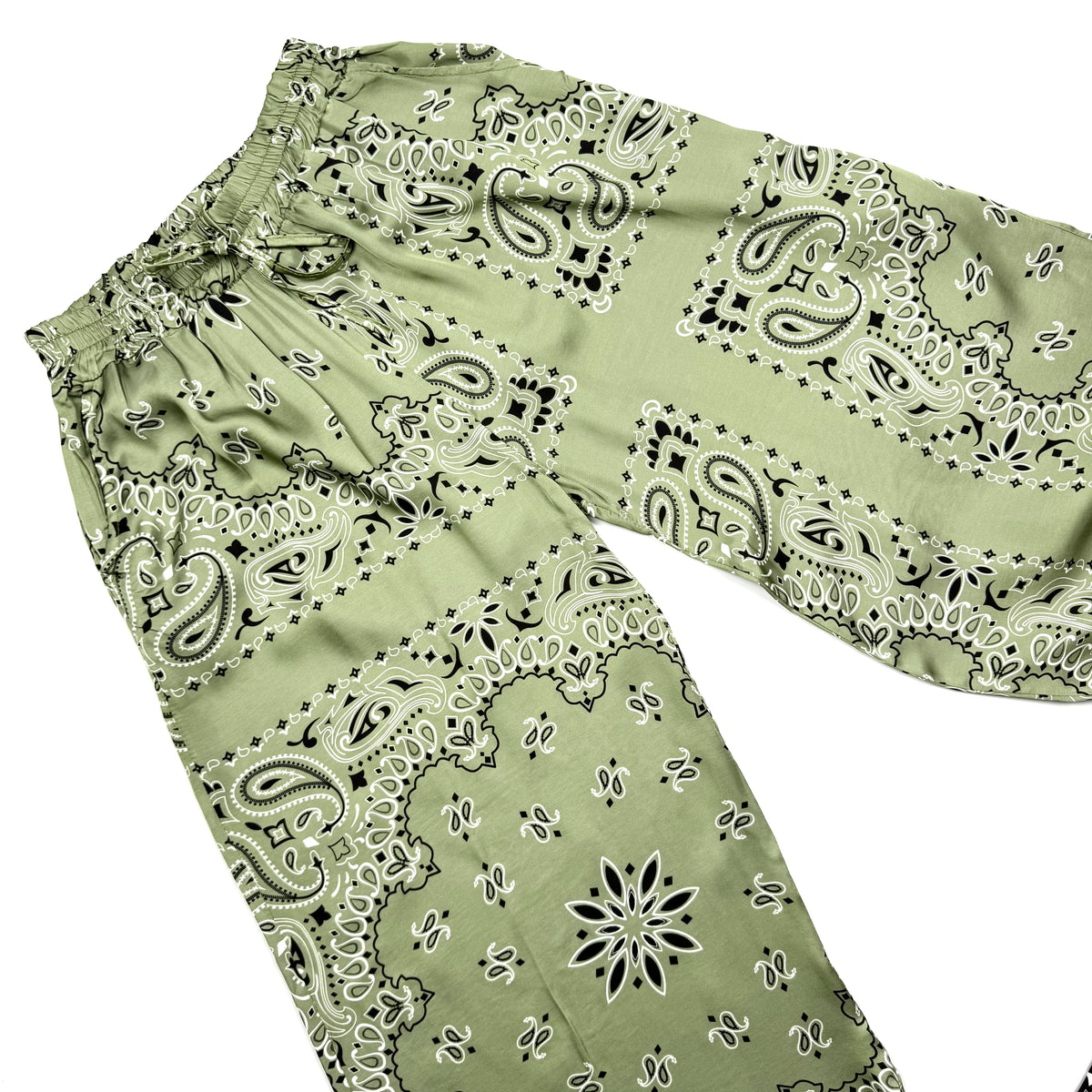 ‘ALOE’ GREEN BANDANA SILK TROUSERS CO-ORD