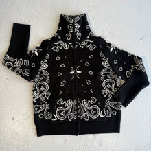 Load image into Gallery viewer, ‘INKED’ BANDANA KNIT ZIP UP HIGH NECK CARDIGAN