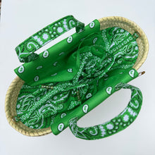 Load image into Gallery viewer, ‘PALM’ GREEN BANDANA BASKET BAG BY BOOM BESPOKE