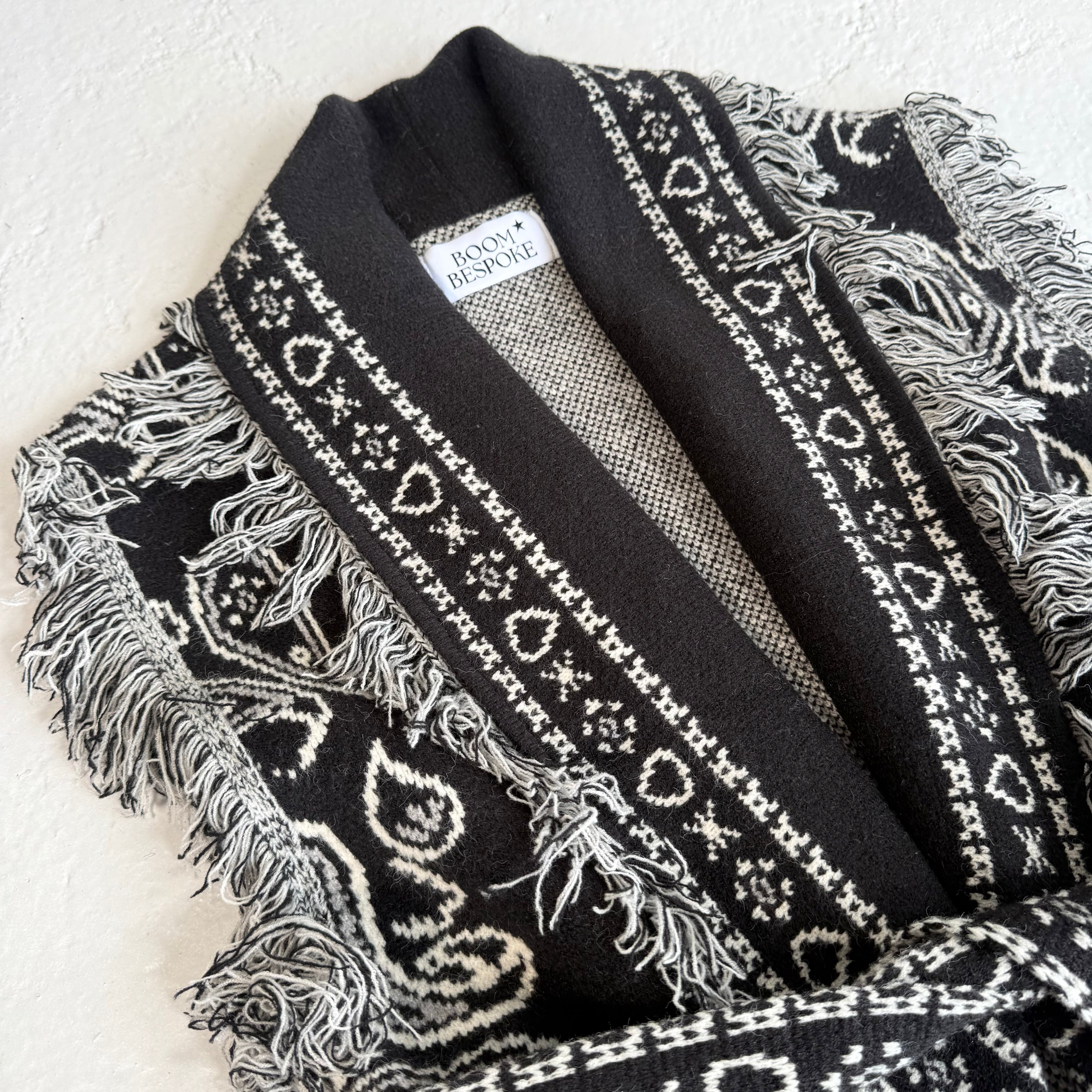 ‘INKED’ BANDANA KNIT BELTED LONGLINE SLEEVELESS CARDIGAN