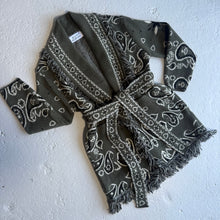 Load image into Gallery viewer, ‘OLIVE’ BANDANA KNIT BELTED LONGLINE CARDIGAN