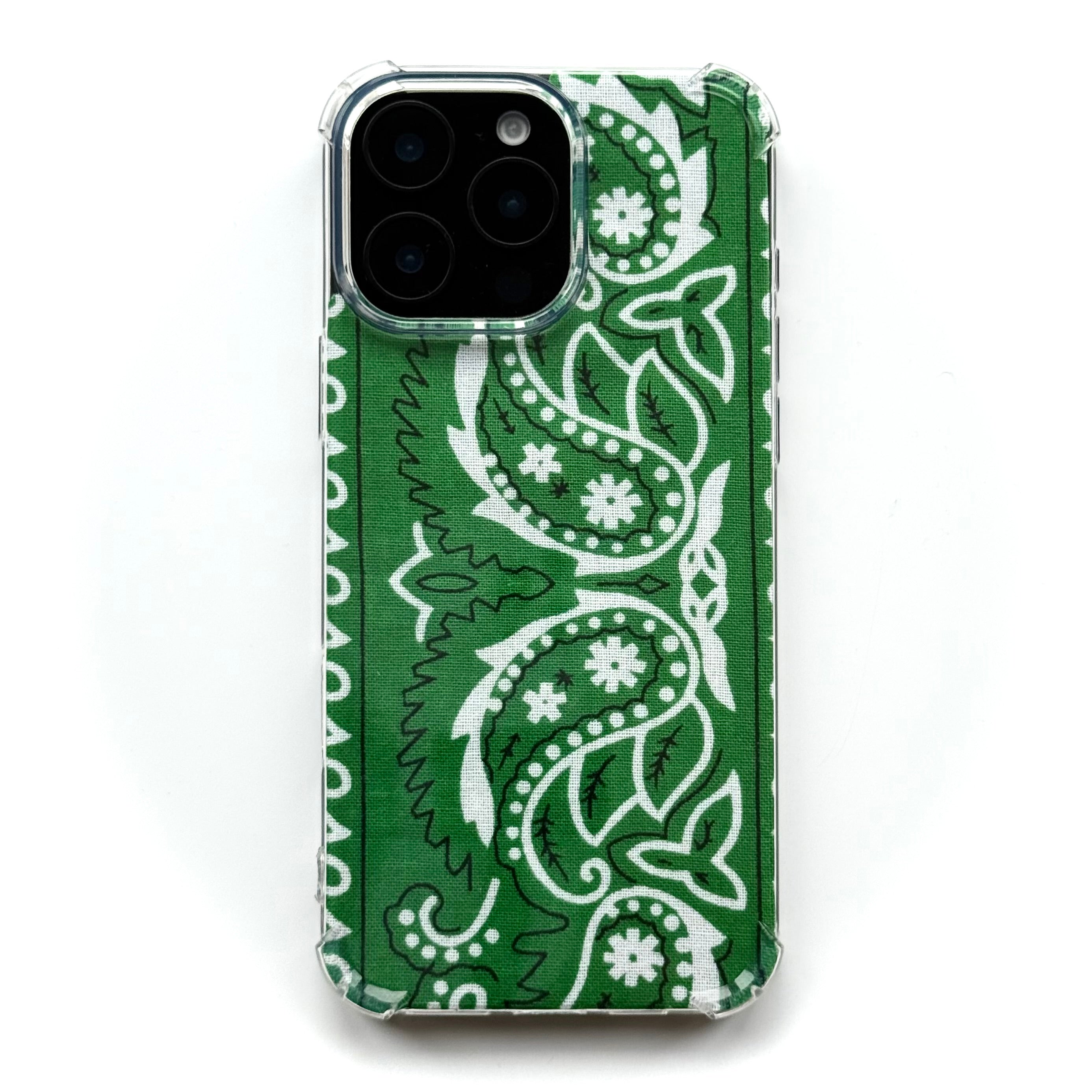 GREEN EMBROIDERED BANDANA PHONE INSERT WITH CASE