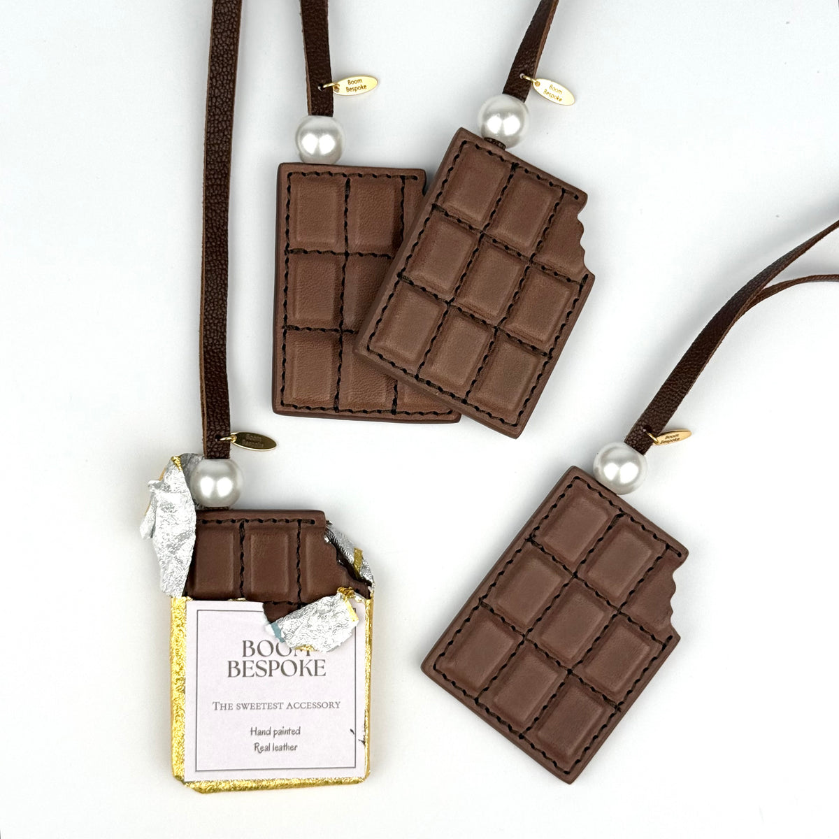 ‘BOOM BAR’ LEATHER CHOCOLATE BAR BAG CHARM BY BOOM BESPOKE