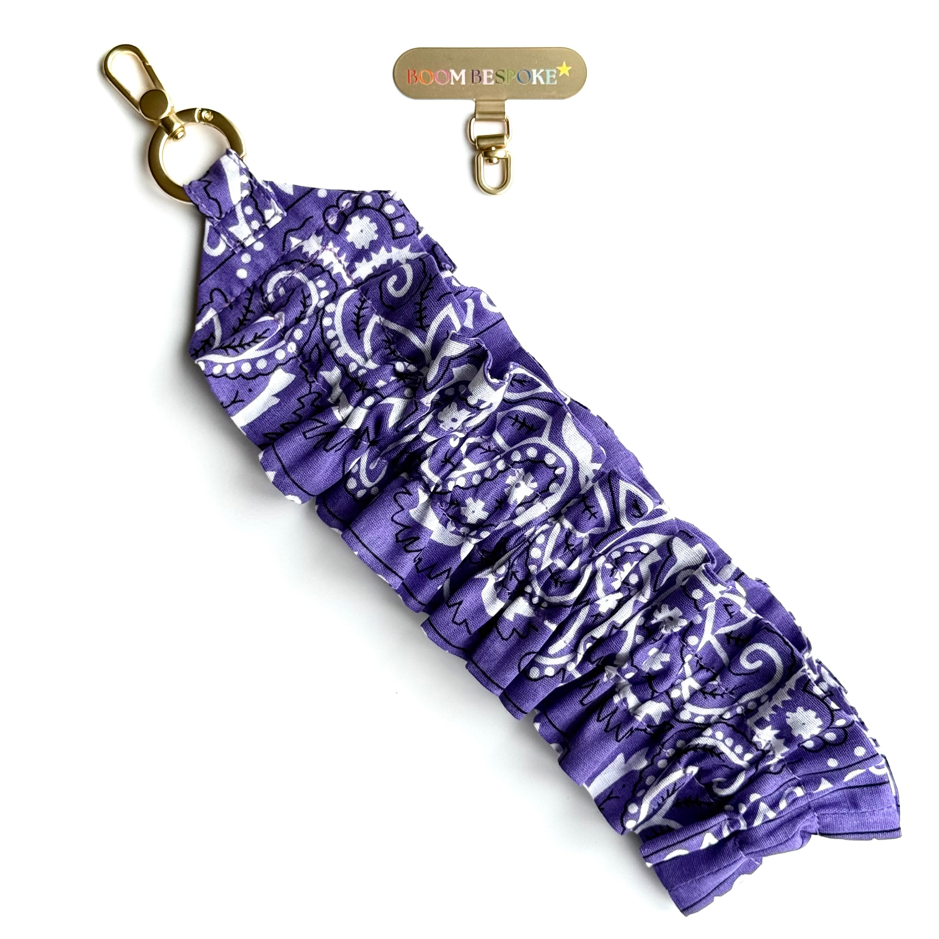LILAC RUFFLE BANDANA WRISTLET PHONE STRAP