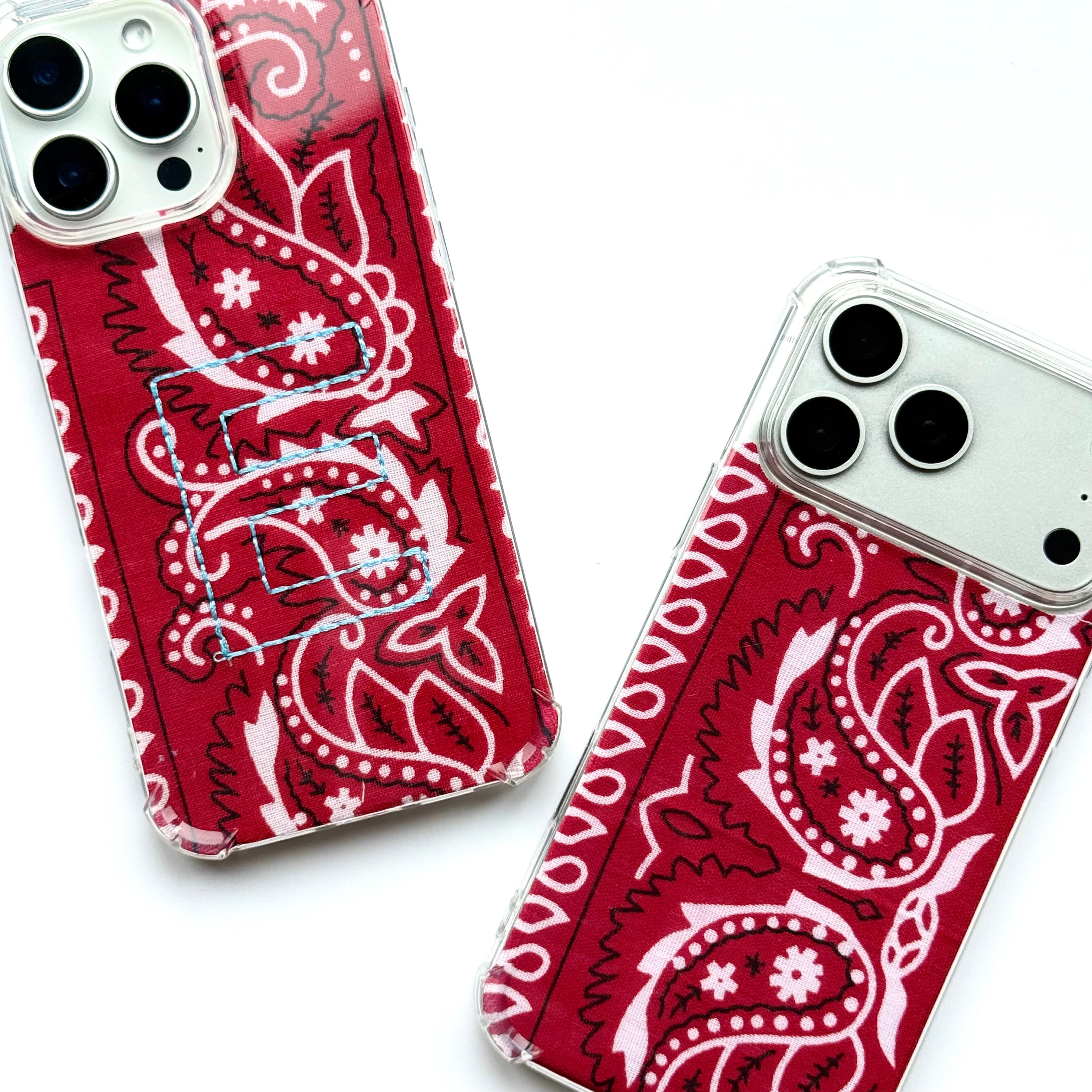RED EMBROIDERED BANDANA PHONE INSERT WITH CASE