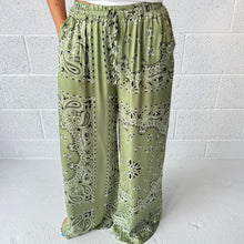 Load image into Gallery viewer, ‘ALOE’ GREEN BANDANA SILK TROUSERS CO-ORD
