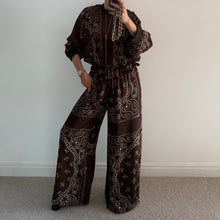 Load image into Gallery viewer, ‘ESPRESSO’ BROWN BANDANA SILK ZIP BOMBER CO-ORD