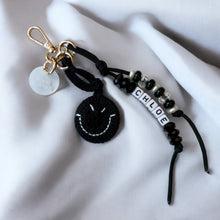 Load image into Gallery viewer, BLACK SMILEY BOOM BESPOKE BAG CHARM/KEYRING