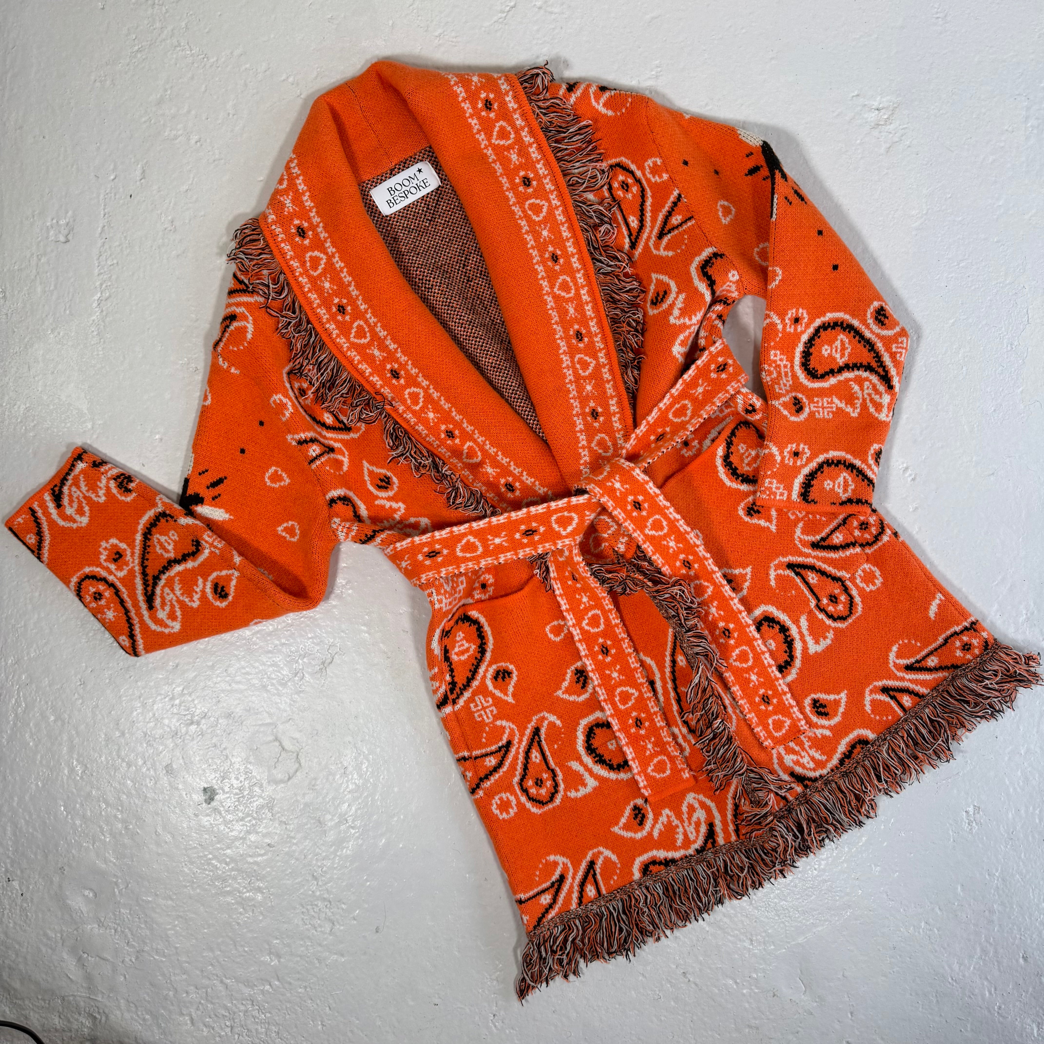 ‘APEROL’ BANDANA KNIT BELTED LONGLINE CARDIGAN