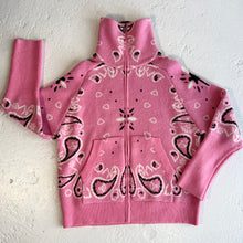 Load image into Gallery viewer, ‘BUBBLEGUM’ BANDANA KNIT ZIP UP HIGH NECK CARDIGAN