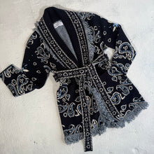 Load image into Gallery viewer, PREORDER‘MIDNIGHT’ BANDANA KNIT BELTED LONGLINE CARDIGAN