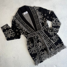 Load image into Gallery viewer, PREORDER ‘INKED’ BANDANA KNIT BELTED LONGLINE CARDIGAN