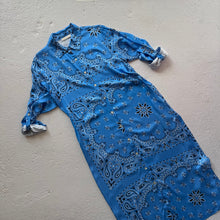 Load image into Gallery viewer, ‘AZURE’ BLUE BANDANA SILK MAXI SHIRT DRESS