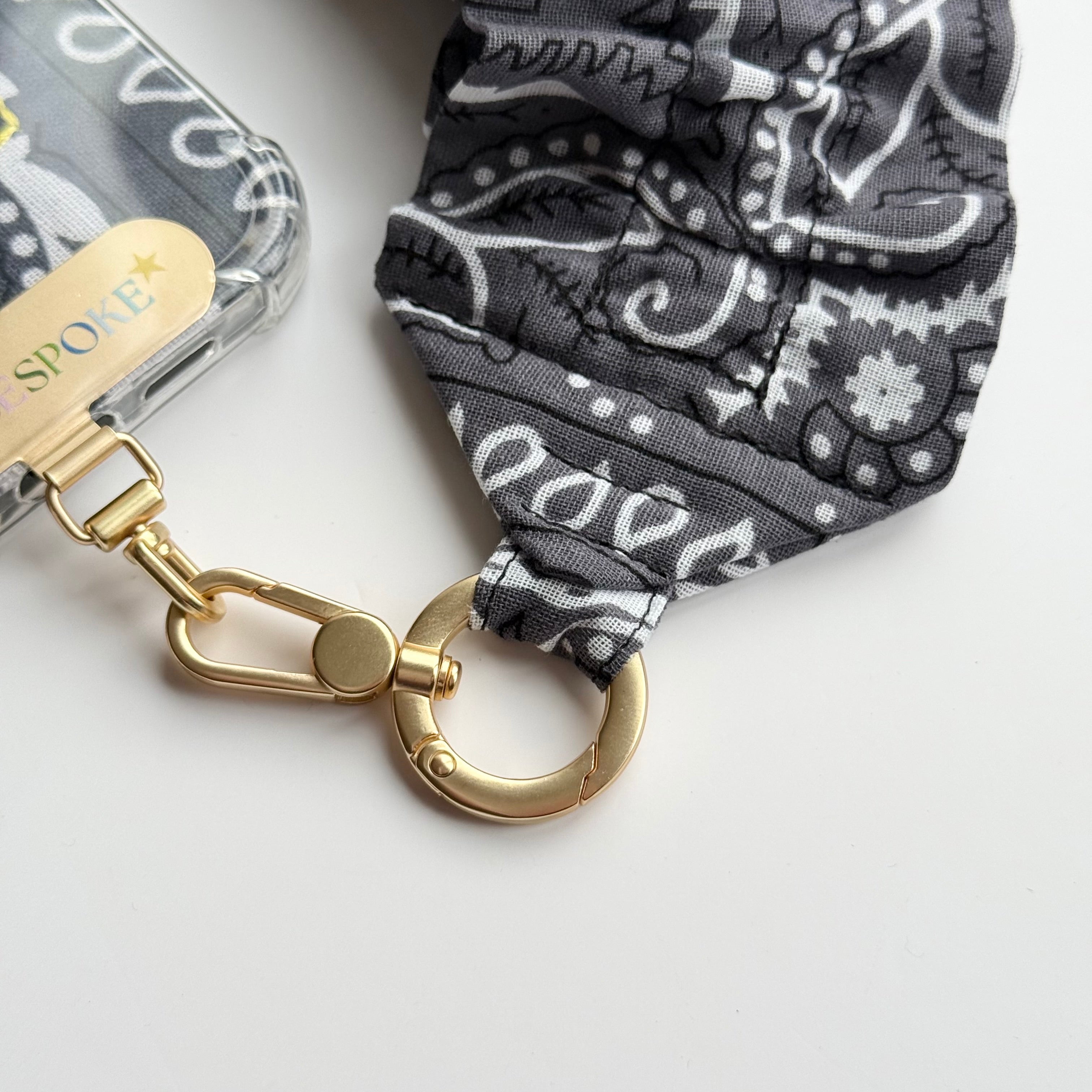 CHARCOAL GREY RUFFLE BANDANA WRISTLET PHONE STRAP