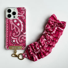 Load image into Gallery viewer, HOT PINK RUFFLE BANDANA WRISTLET PHONE STRAP