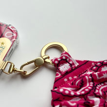 Load image into Gallery viewer, HOT PINK RUFFLE BANDANA WRISTLET PHONE STRAP