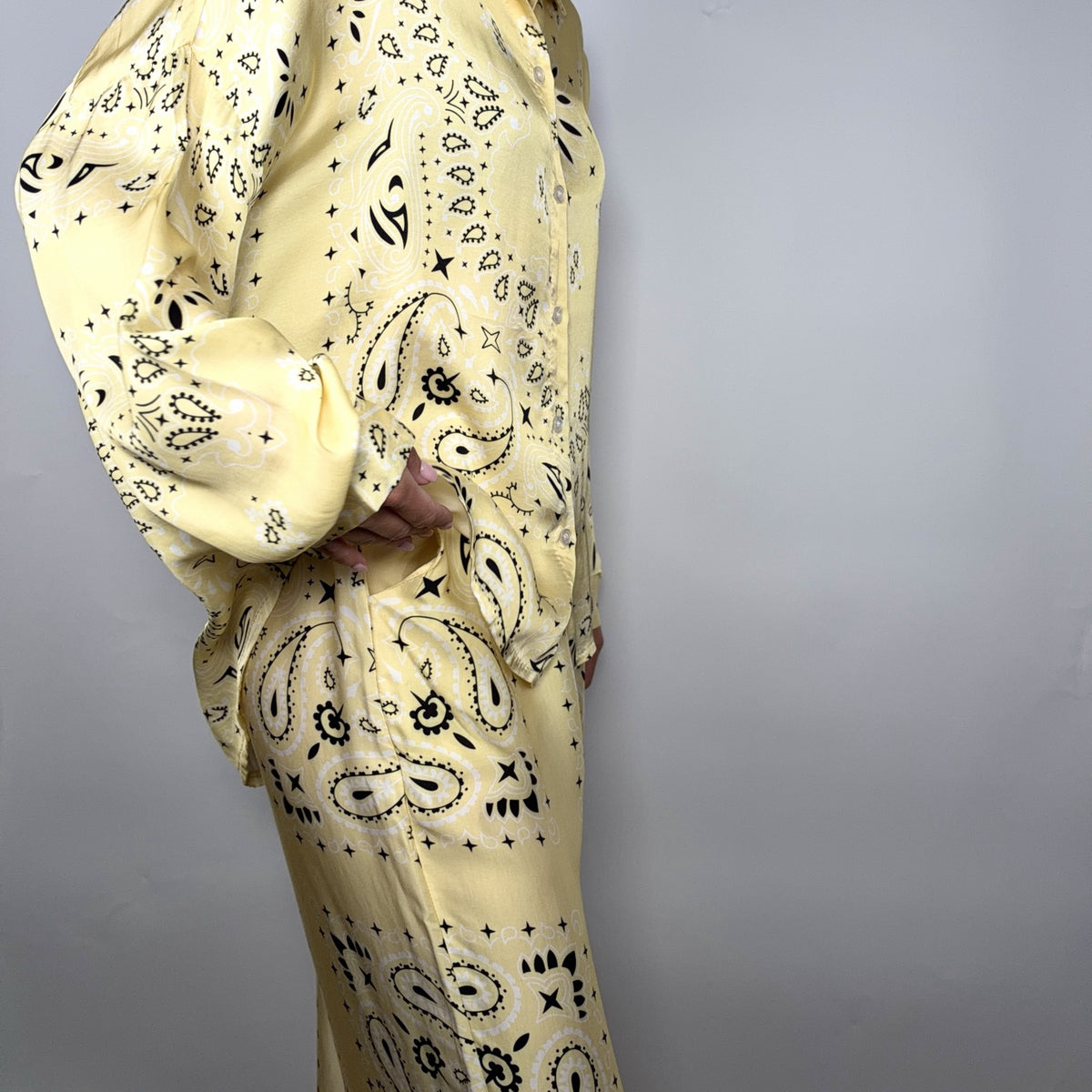 'LEMON SORBET' YELLOW BANDANA SILKY SHIRT & TROUSER SET