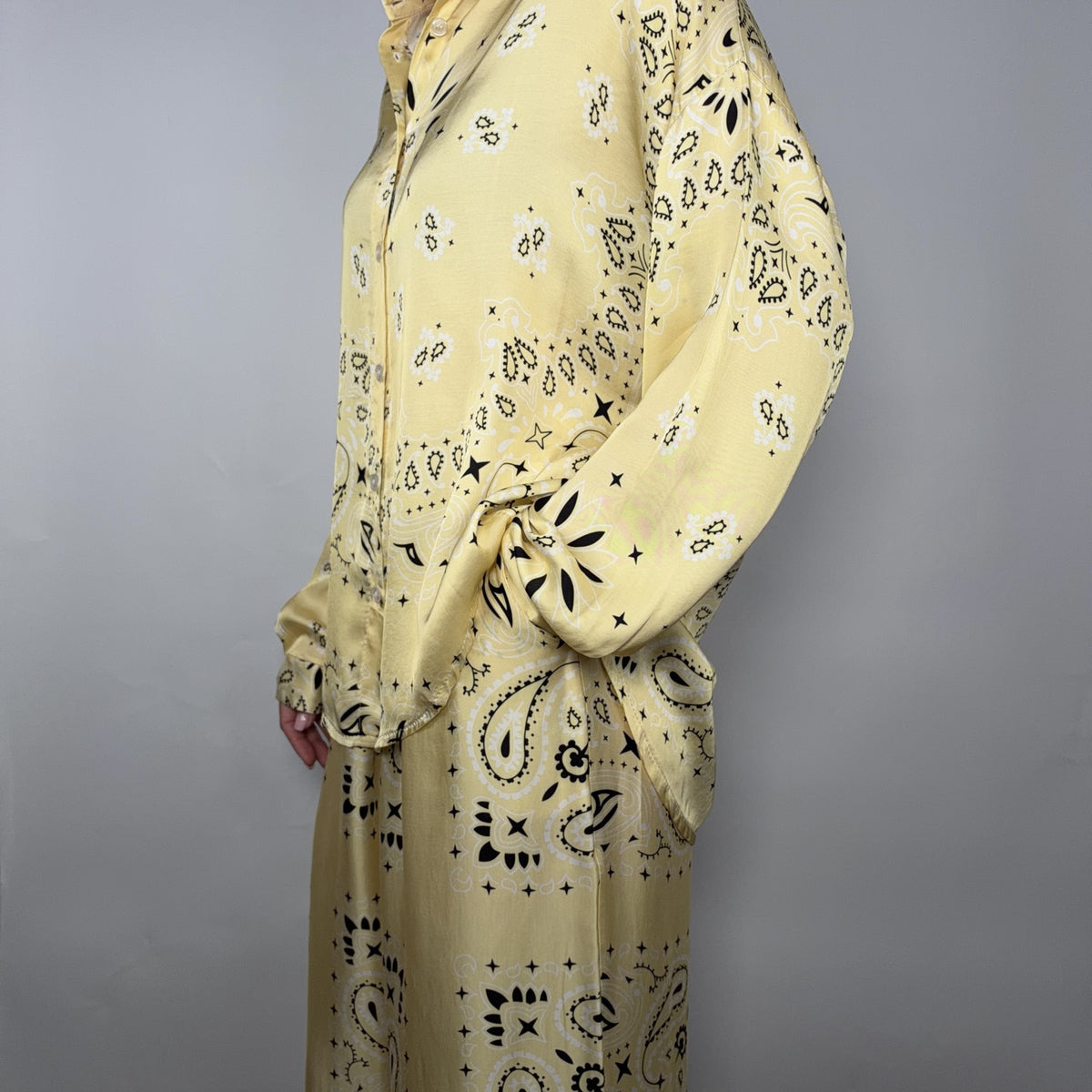 'LEMON SORBET' YELLOW BANDANA SILKY SHIRT & TROUSER SET
