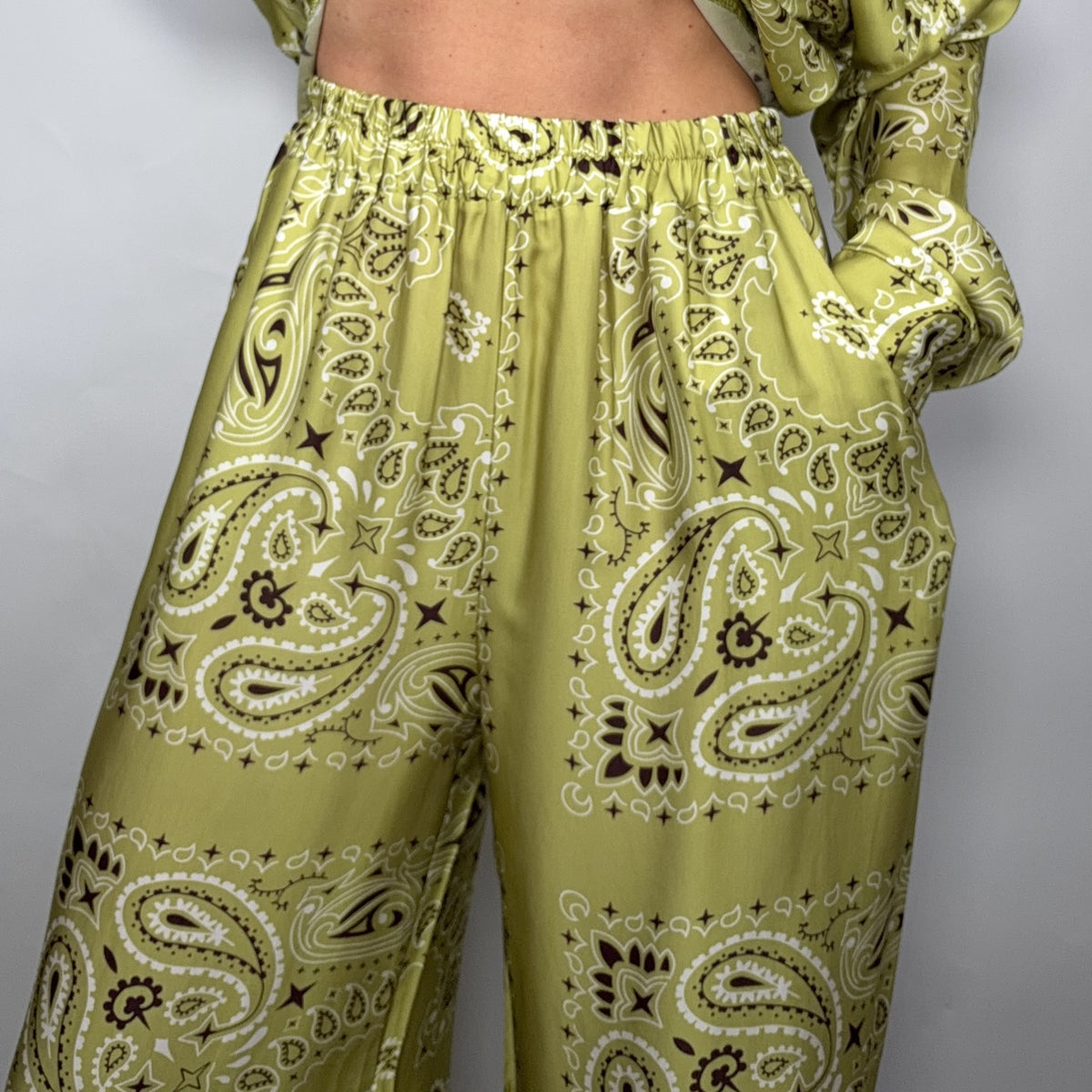 'LIME SORBET' GREEN BANDANA SILKY SHIRT & TROUSER SET