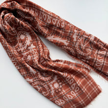 Load image into Gallery viewer, ‘RUST’ BURNT ORANGE CHEQUERED FINE KNIT BANDANA LARGE SCARF
