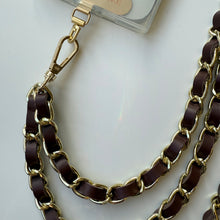 Load image into Gallery viewer, ‘ESPRESSO’ BROWN LEATHER GOLD CHAIN CROSSBODY PHONE STRAP
