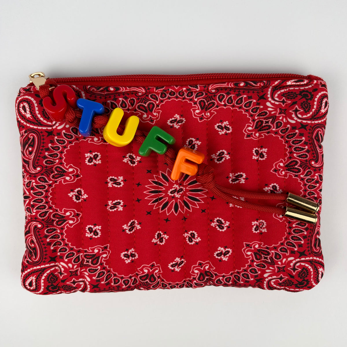 RED BESPOKE CHUNKY LETTER BEAD BANDANA ZIP POUCH