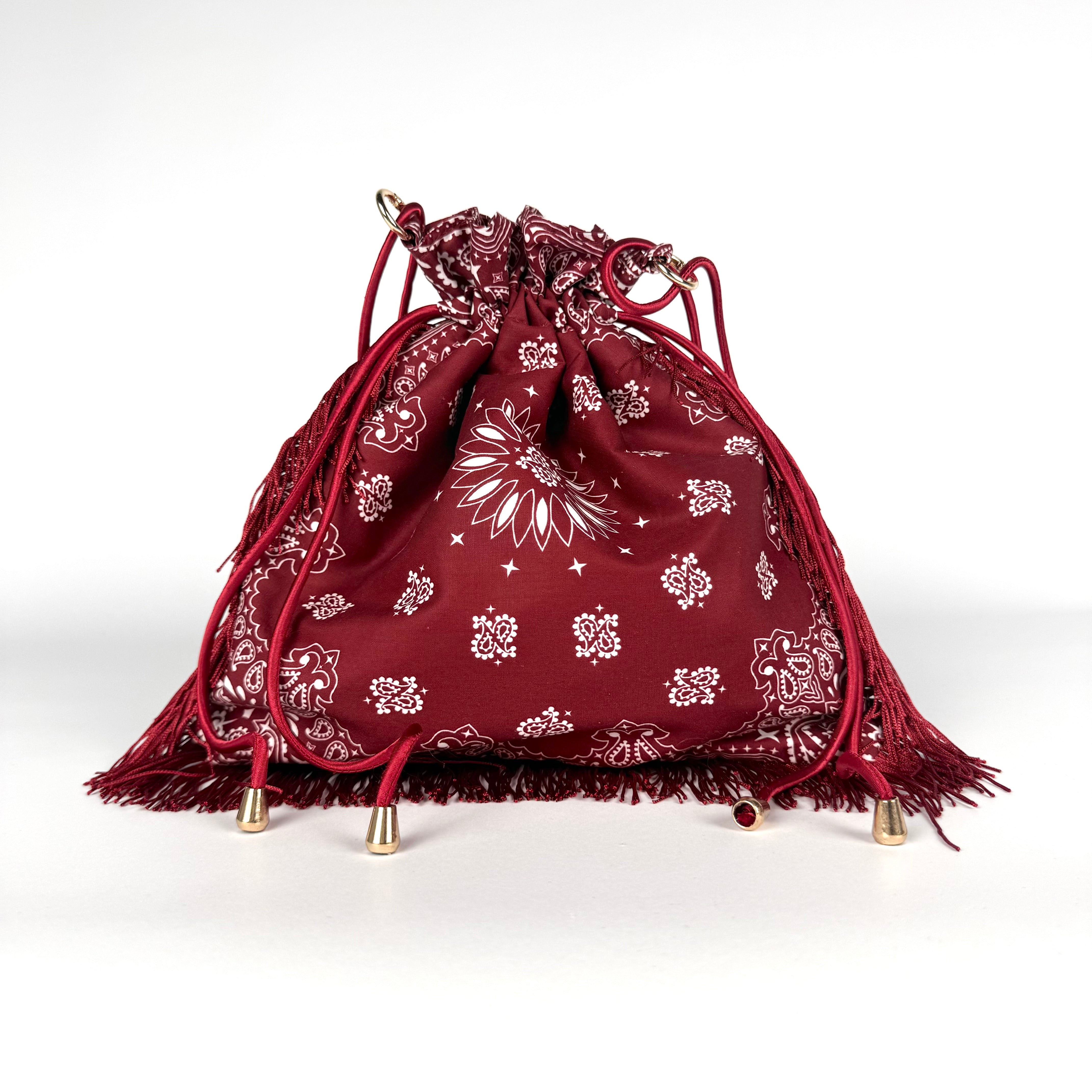'SOUR CHERRY' BURGUNDY BANDANA POUCH BAG