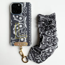 Load image into Gallery viewer, CHARCOAL GREY RUFFLE BANDANA WRISTLET  PHONE STRAP
