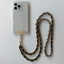 Load image into Gallery viewer, ‘ESPRESSO’ BROWN LEATHER GOLD CHAIN CROSSBODY PHONE STRAP
