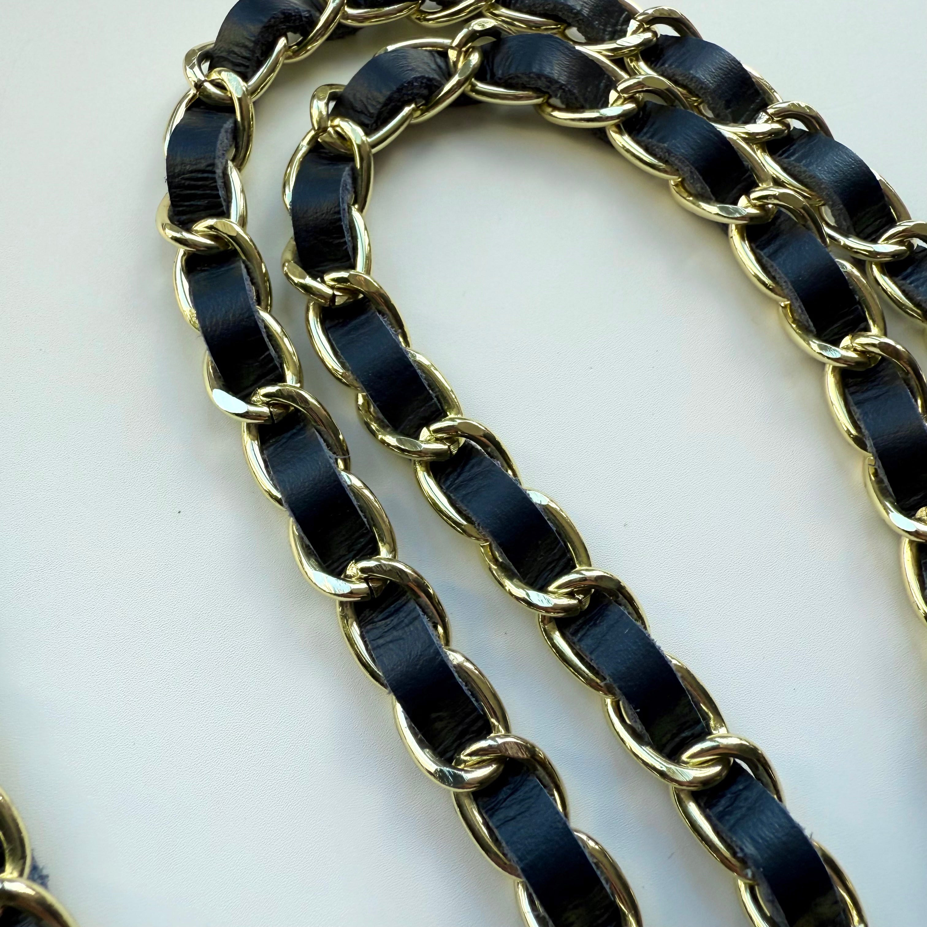 ‘MIDNIGHT’ NAVY BLUE LEATHER GOLD CHAIN CROSSBODY PHONE STRAP