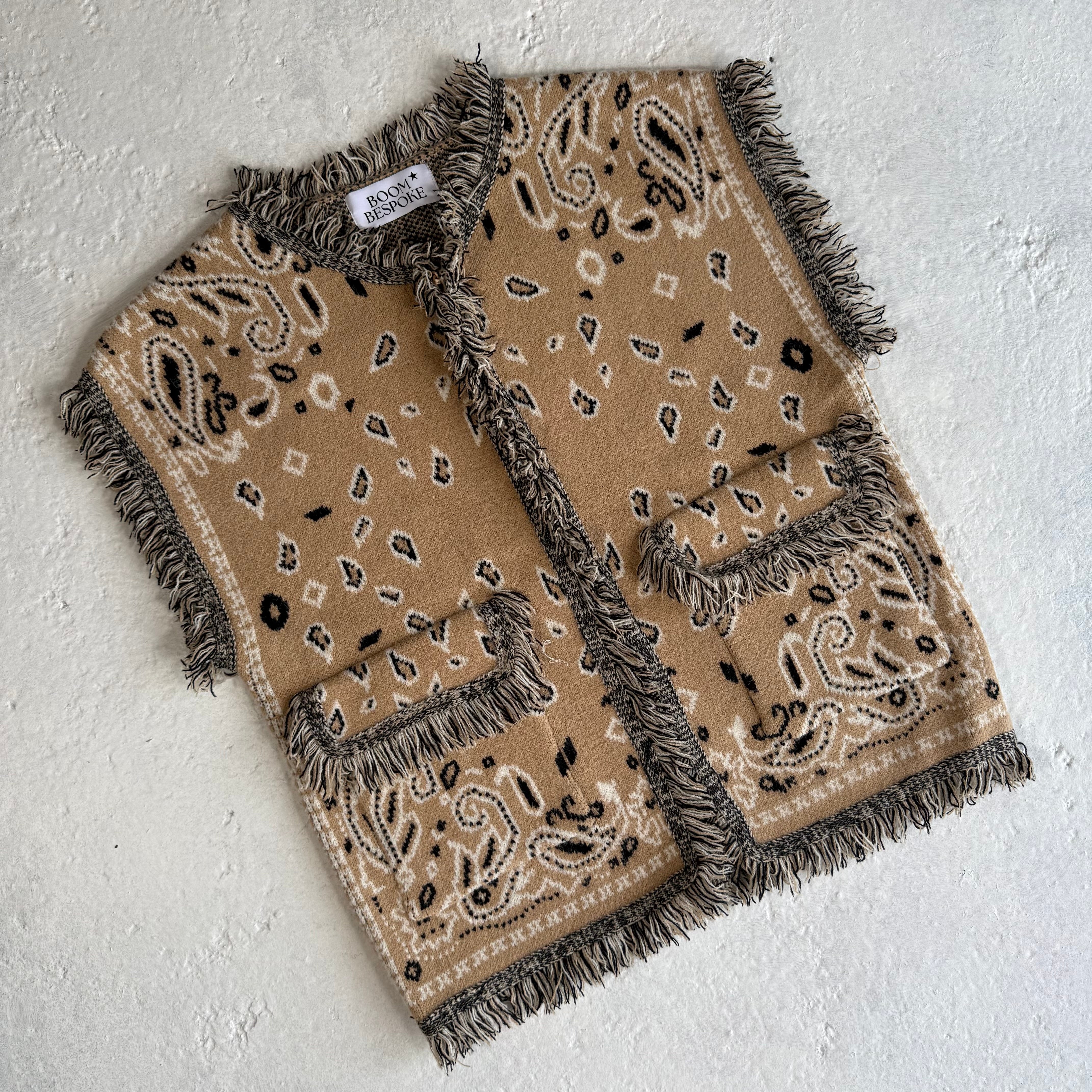 ‘LATTE’ FRINGED BANDANA KNIT WAISTCOAT