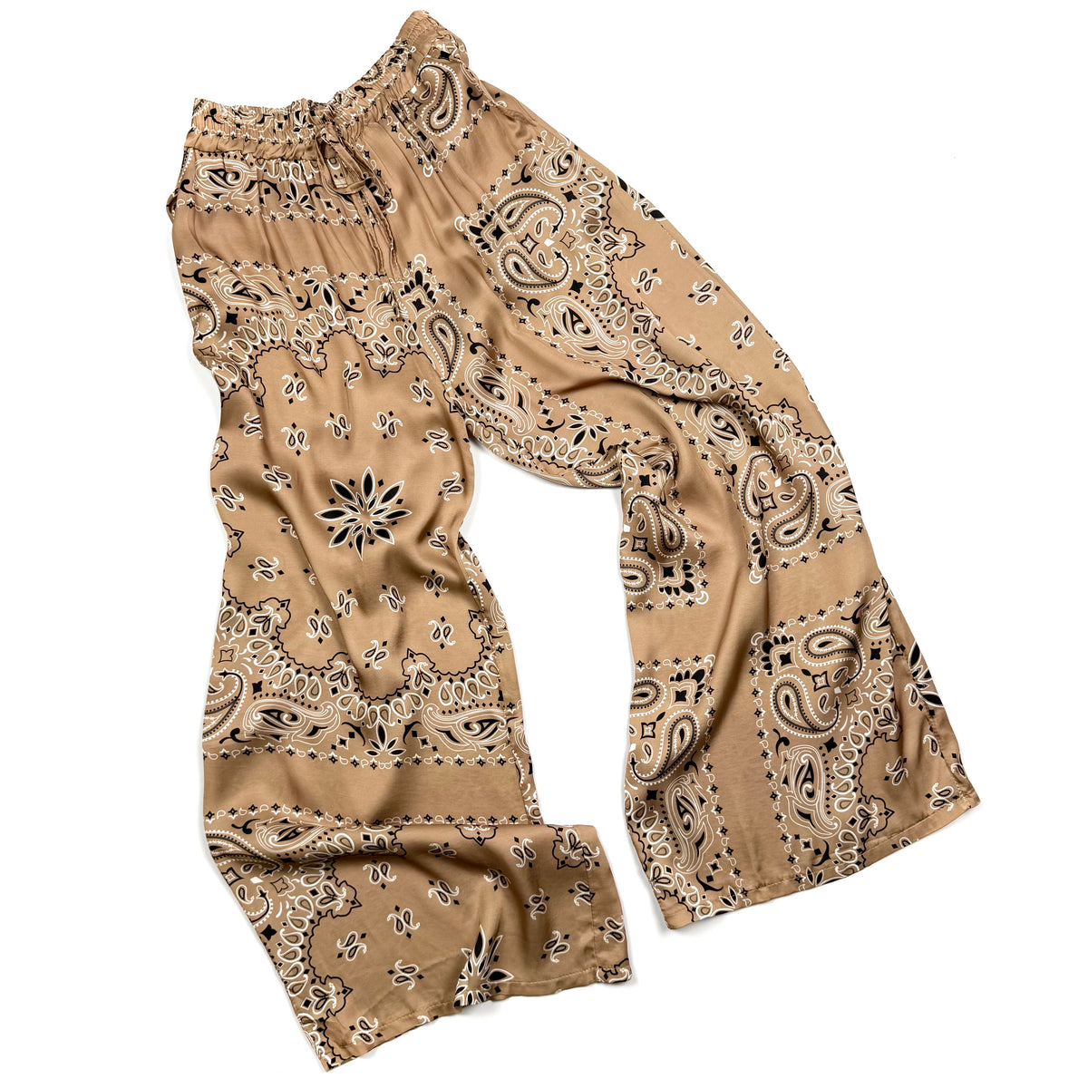 ‘ICED LATTE’  TAN BANDANA SILK TROUSERS CO-ORD