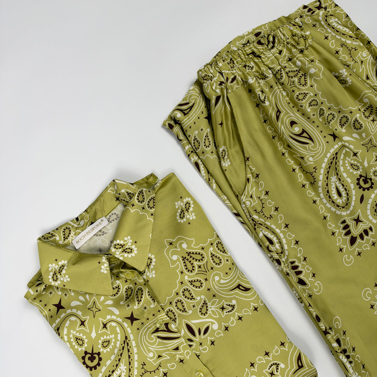 'LIME SORBET' GREEN BANDANA SILKY SHIRT & TROUSER SET