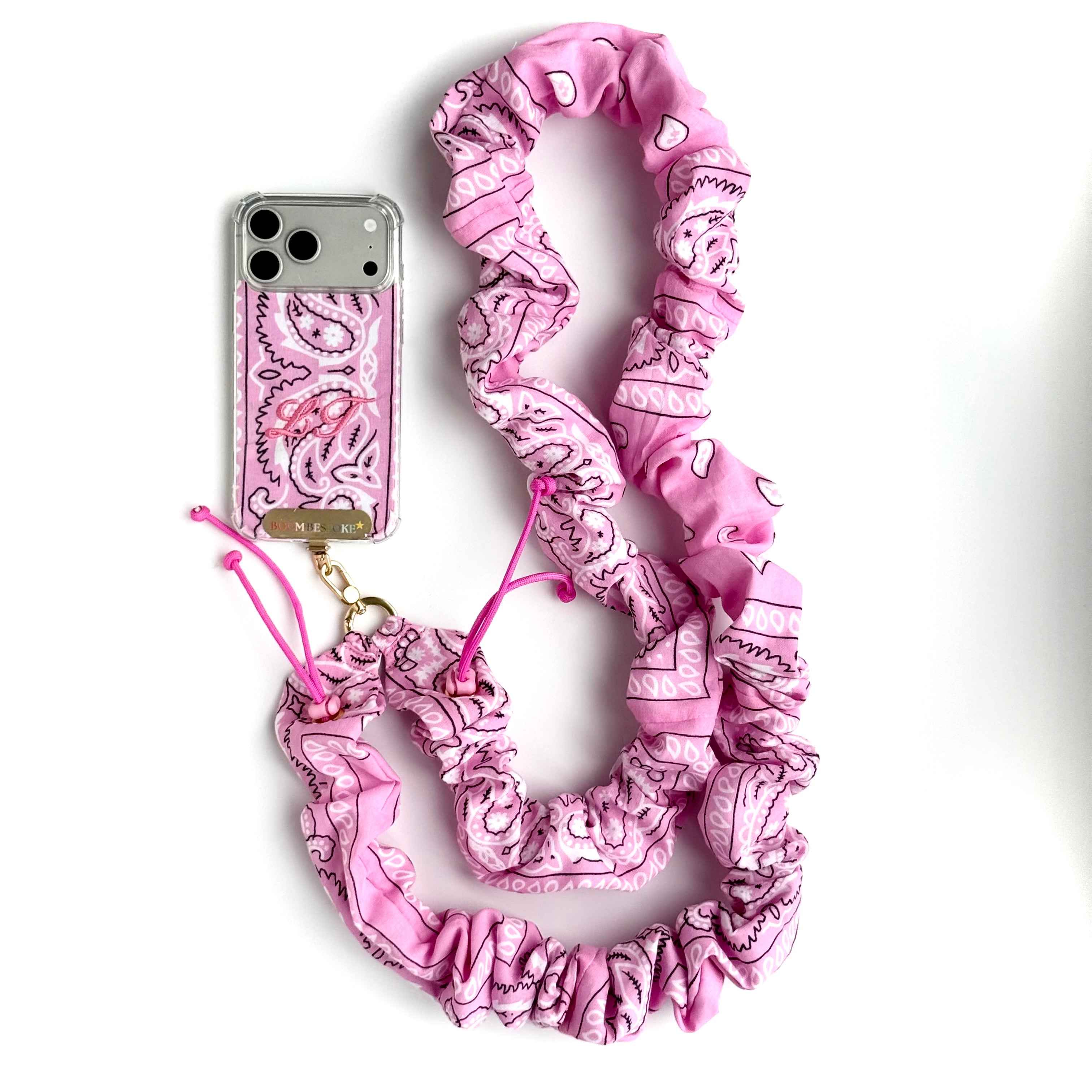 PINK BANDANA ADJUSTABLE CROSSBODY PHONE STRAP
