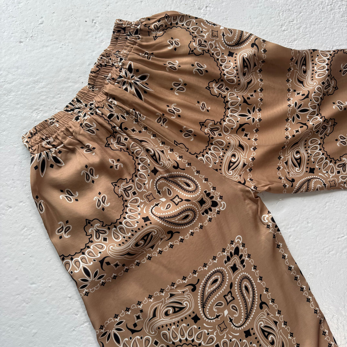 ‘ICED LATTE’  TAN BANDANA SILK TROUSERS CO-ORD