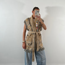 Load image into Gallery viewer, PREORDER ‘LATTE’ BANDANA KNIT BELTED LONGLINE SLEEVELESS CARDIGAN

