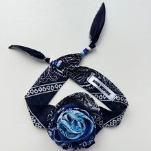 Load image into Gallery viewer, BLUE OMBRÉ BANDANA ROSE CHOKER BY BOOM BESPOKE
