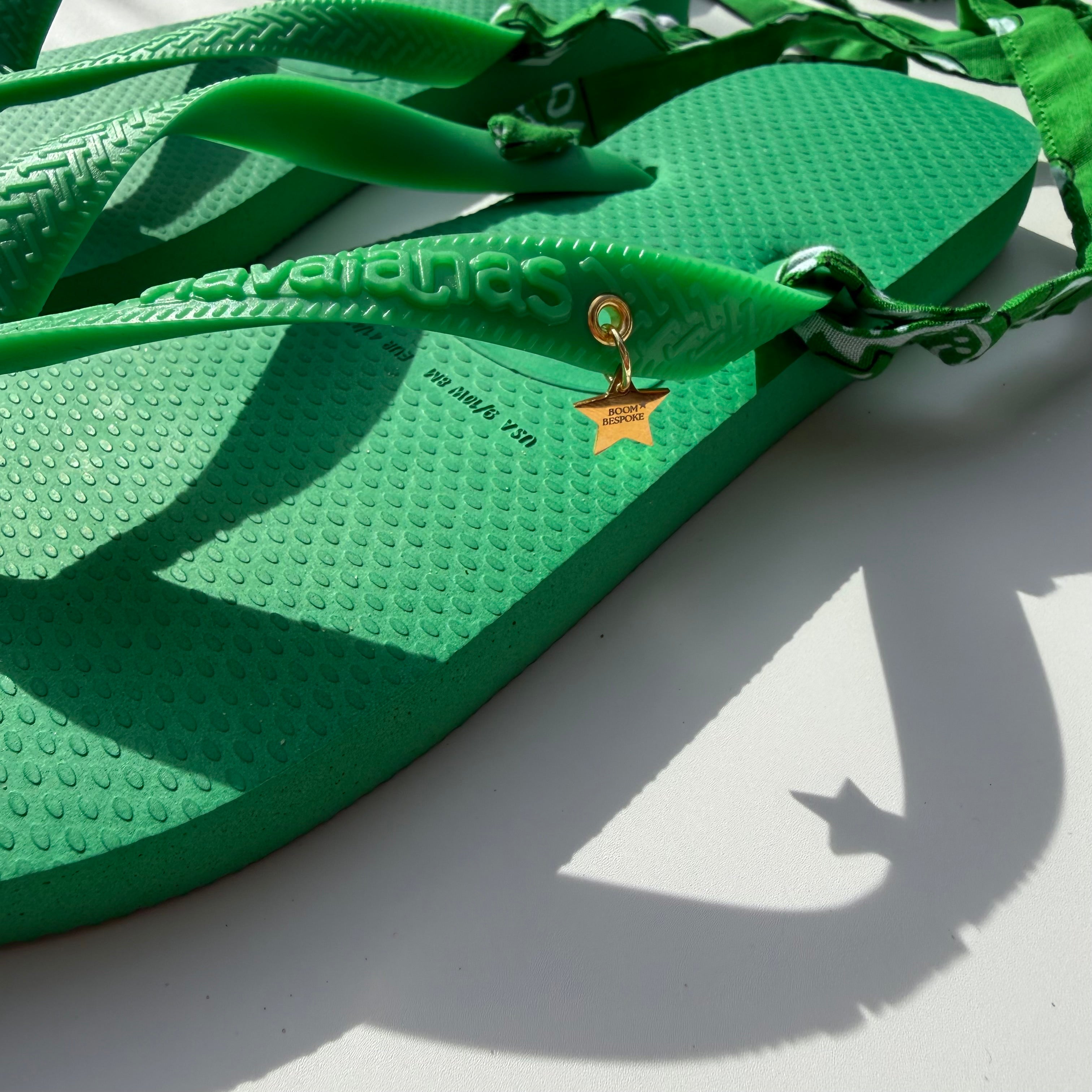‘PALM’ GREEN BANDANA HAVAIANAS TOP FLIP FLOPS BY BOOM BESPOKE