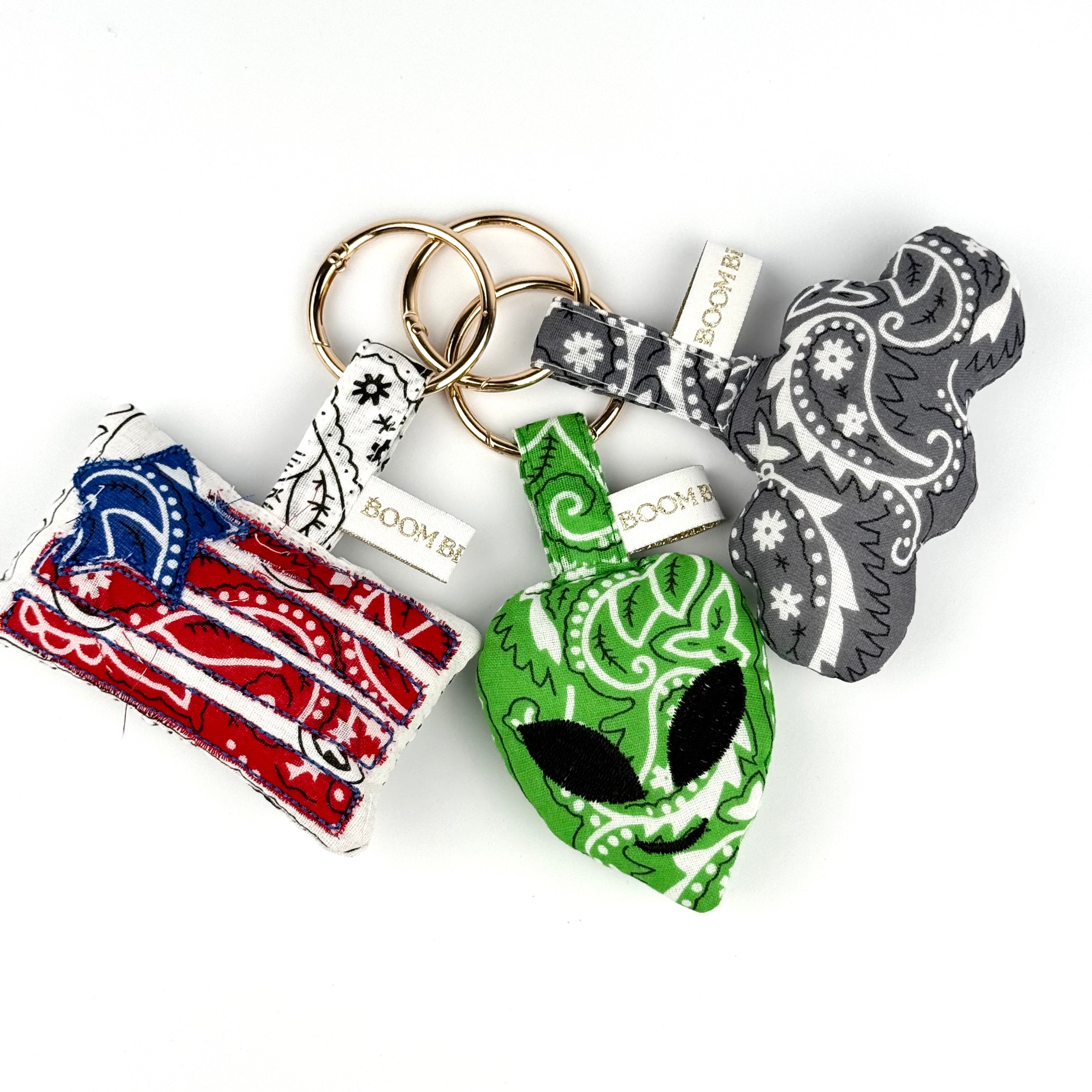 ‘NOT FROM AROUND HERE’ GREEN BOOM PUFFY BANDANA ALIEN BAG CHARM