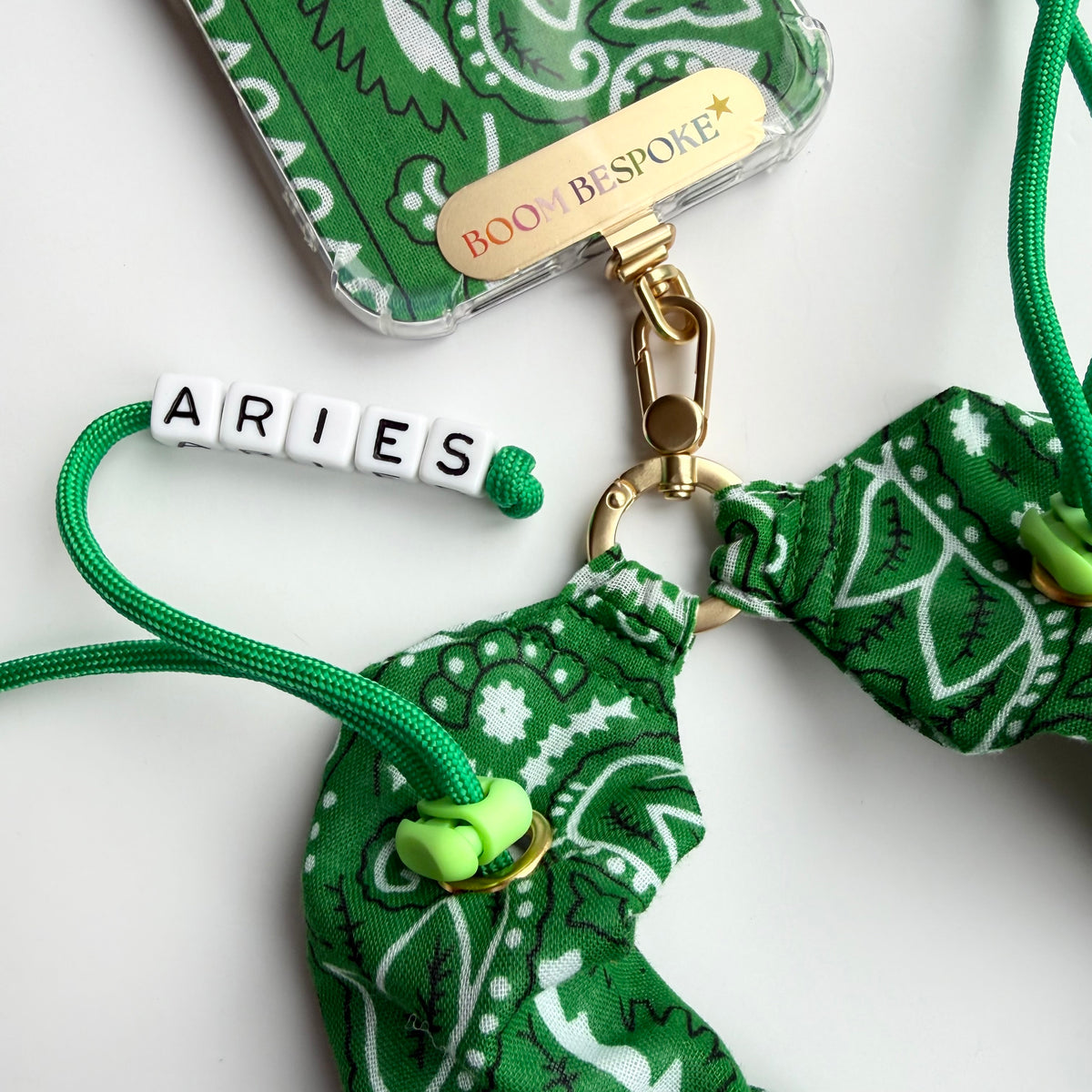 GREEN BANDANA ADJUSTABLE CROSSBODY PHONE STRAP