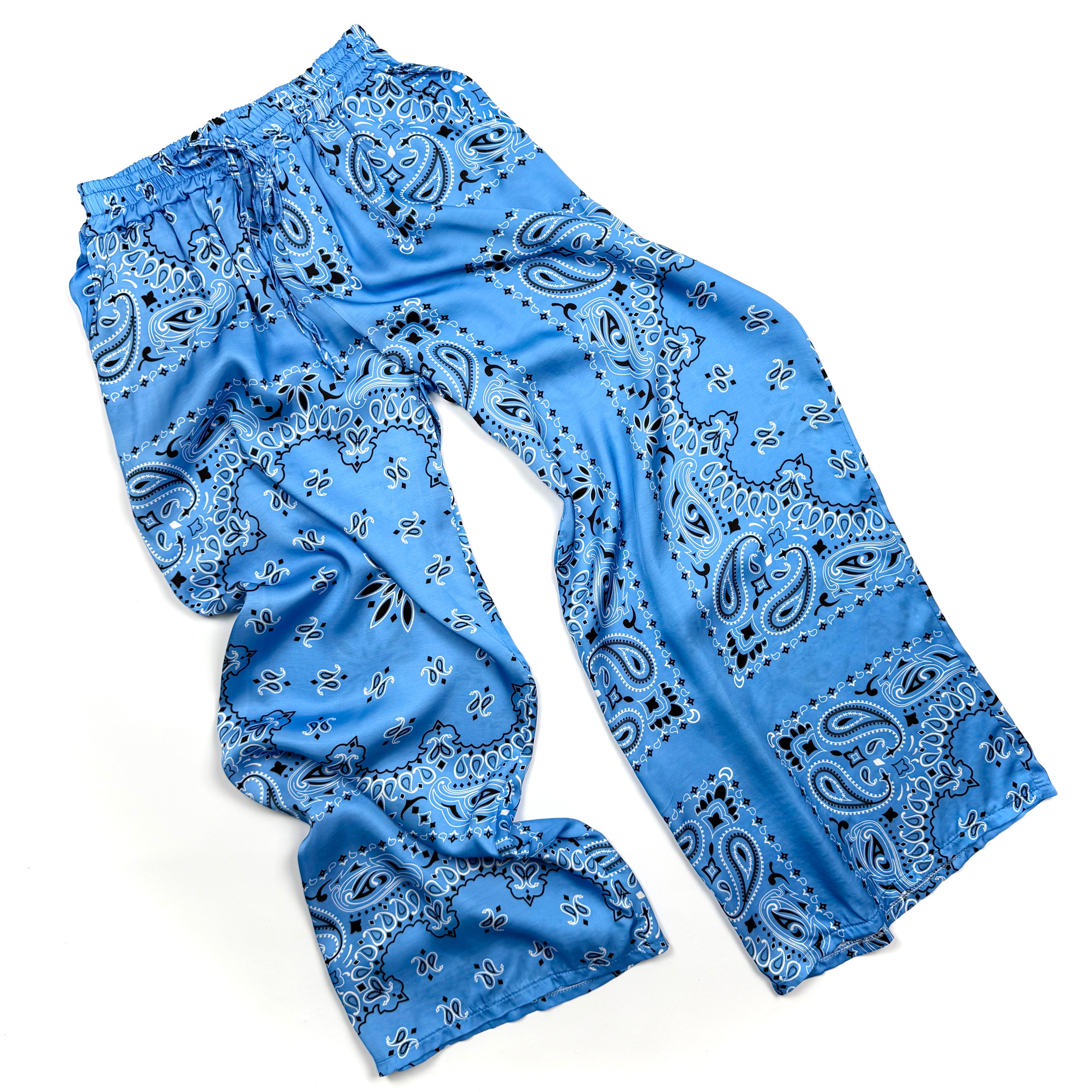 ‘AZURE’ BLUE BANDANA SILK TROUSERS CO-ORD