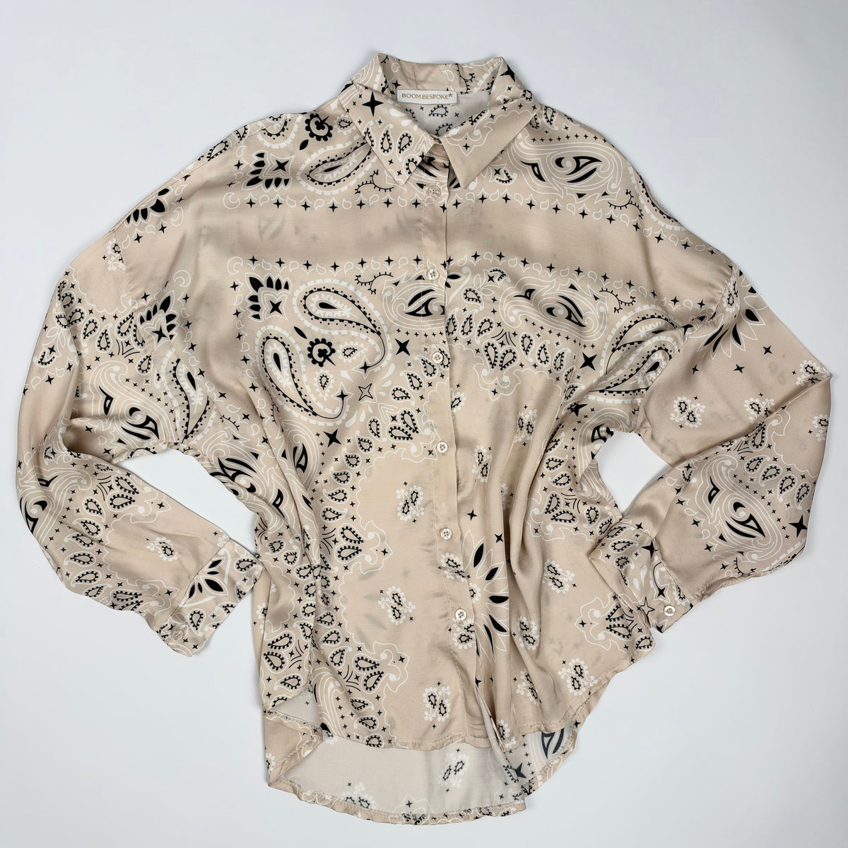 'VANILLA' GREIGE BANDANA SILKY SHIRT & TROUSER SET
