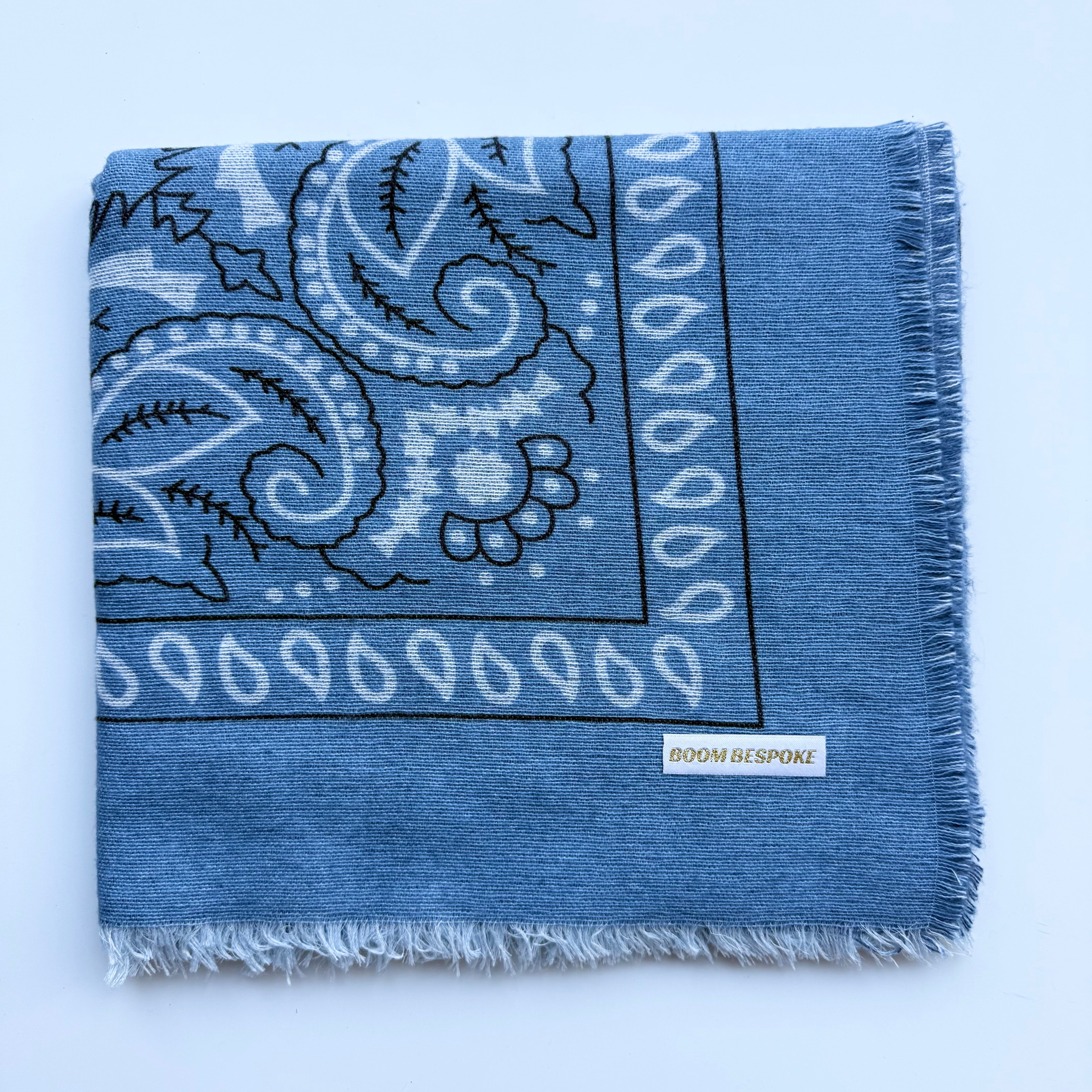 ‘FORGET ME NOT’ BLUE FINE KNIT BANDANA LARGE SCARF