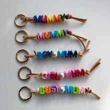 Load image into Gallery viewer, ‘MUM’ CHUNKY LEATHER BEADED BAG CHARM BY BOOM BESPOKE
