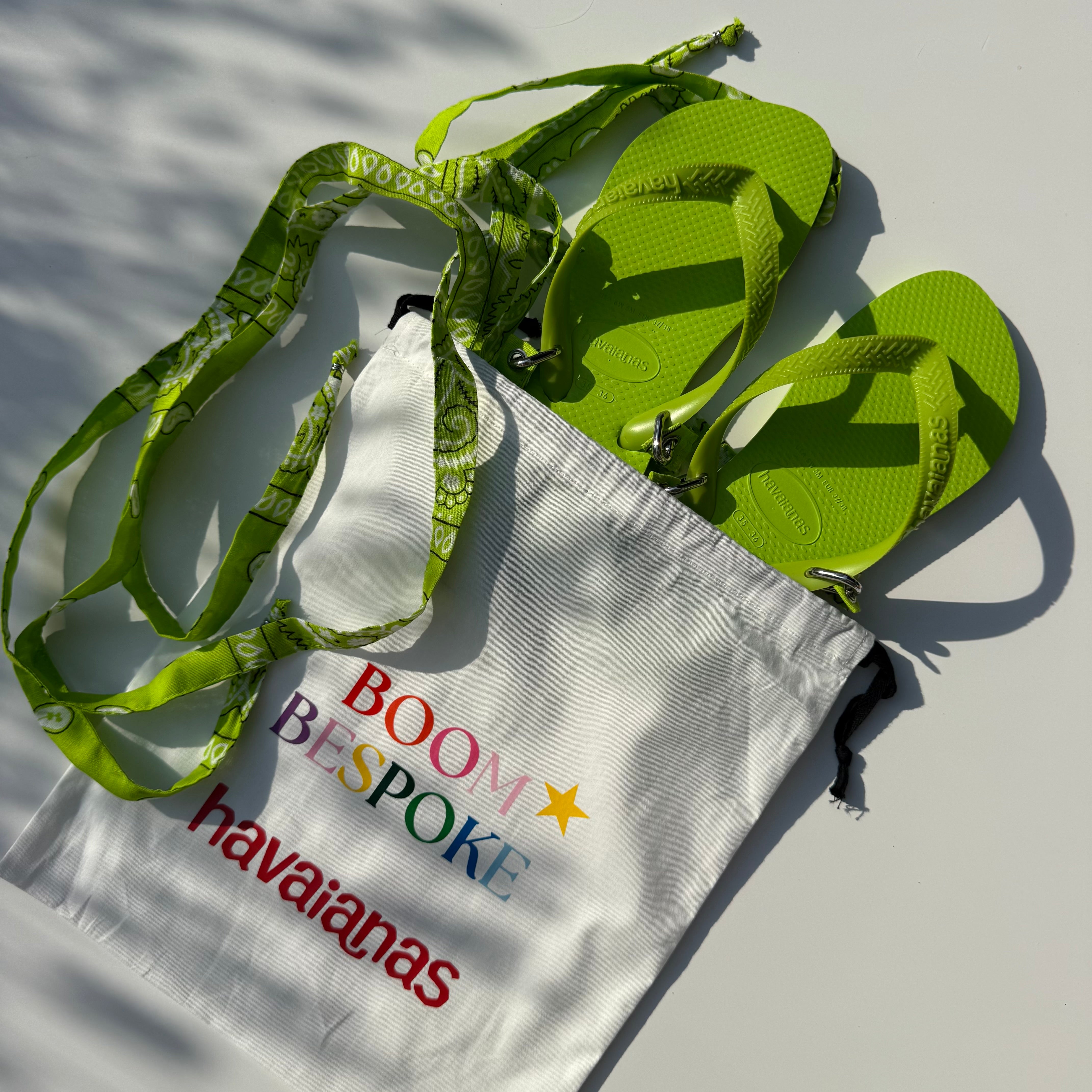‘LIME’ GREEN BANDANA HAVAIANAS TOP FLIP FLOPS BY BOOM BESPOKE