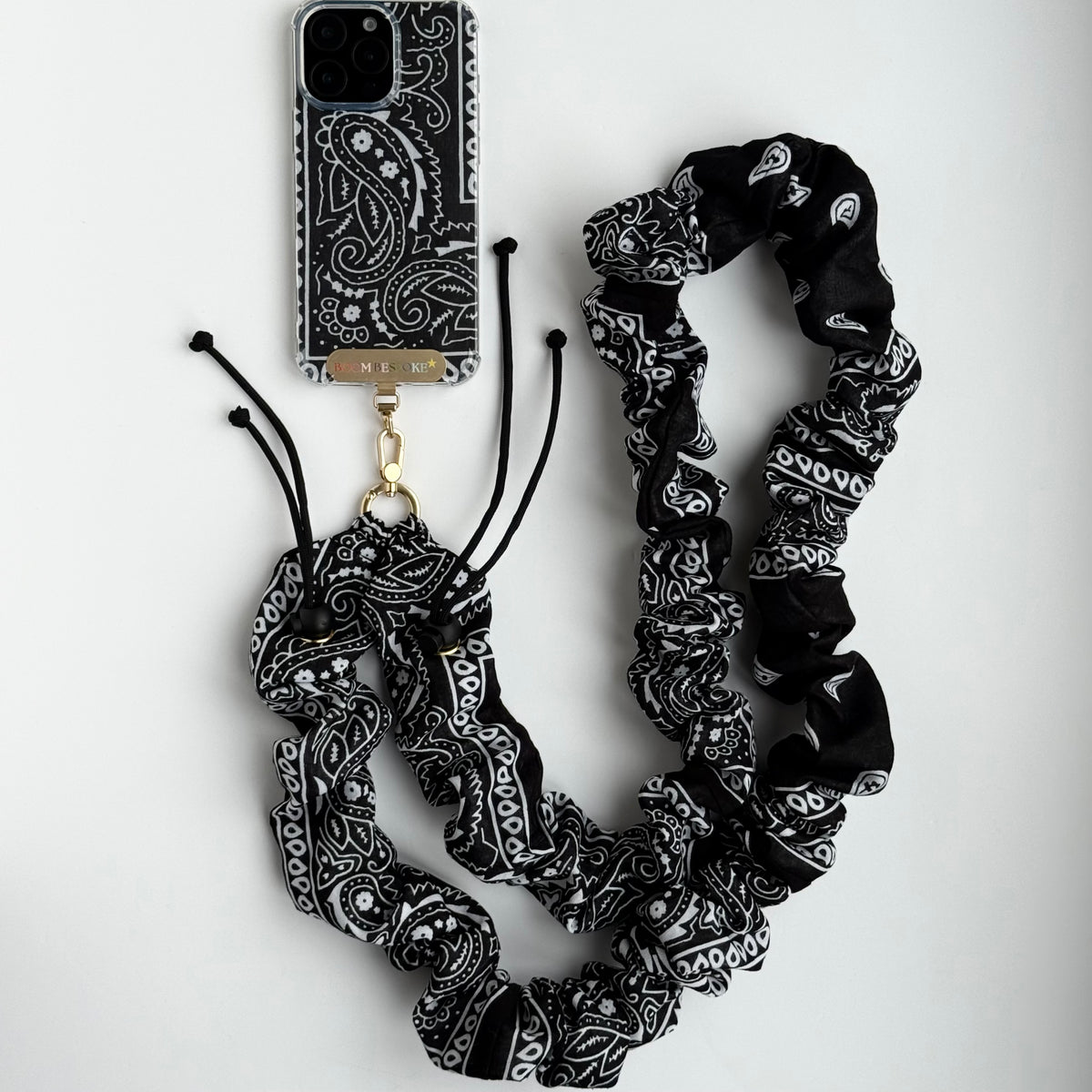 BLACK BANDANA ADJUSTABLE CROSSBODY PHONE STRAP